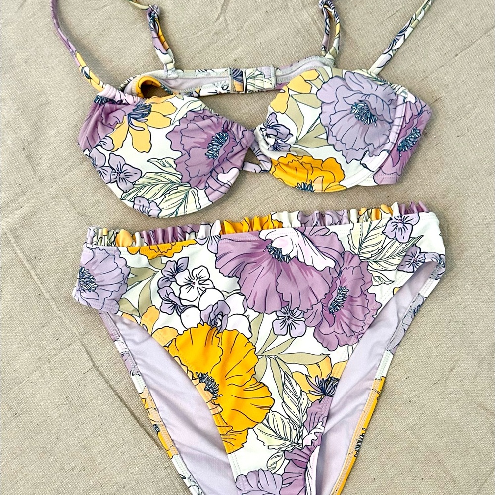 Cupshe Floral Bikini in Purple and Yellow